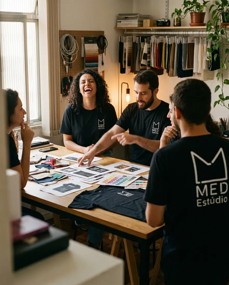 Equipe com camisetas pretas da Med Estúdio